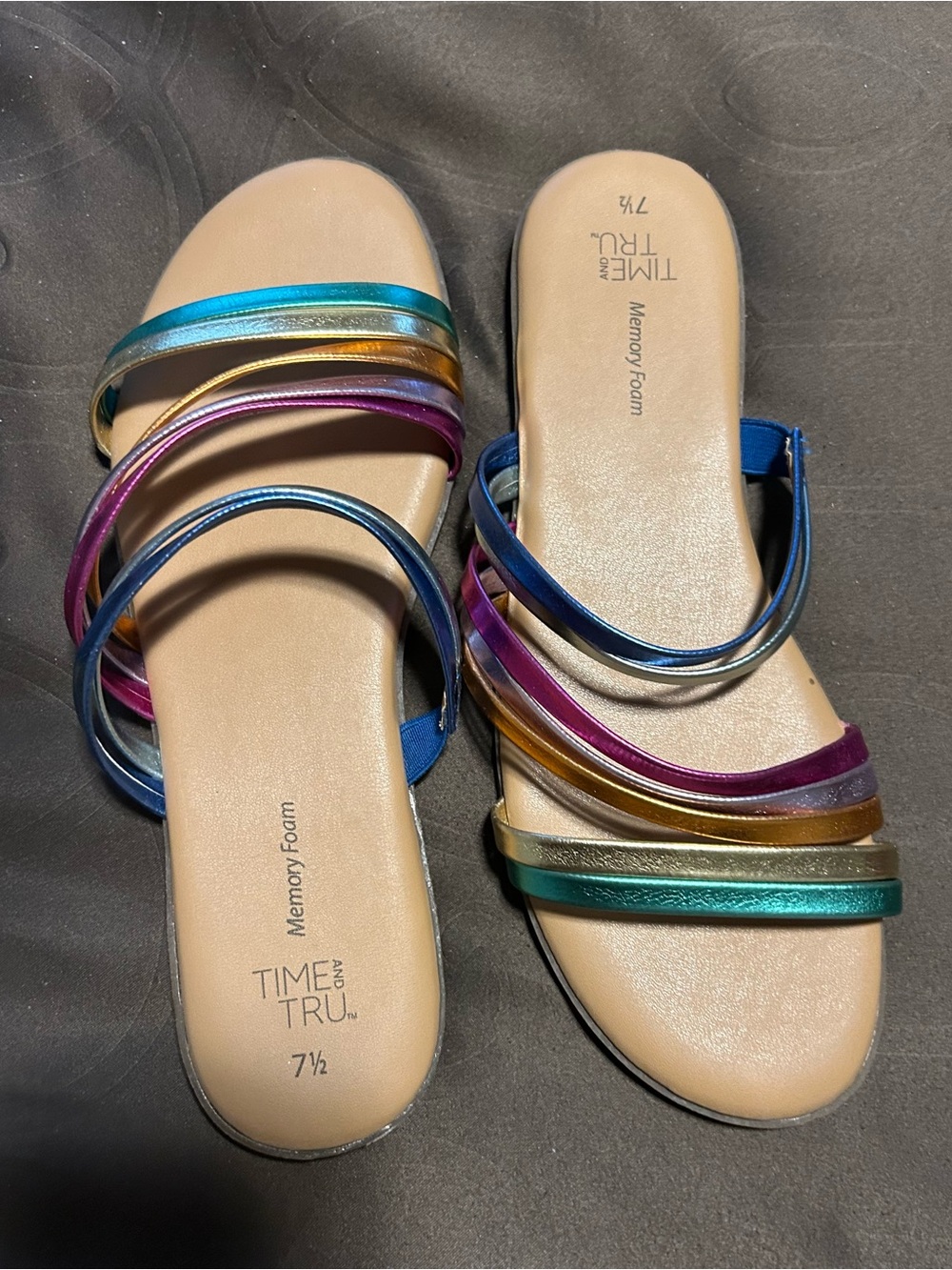 TIME AND TRU Multicolor Metallic Strap Slide Sandals